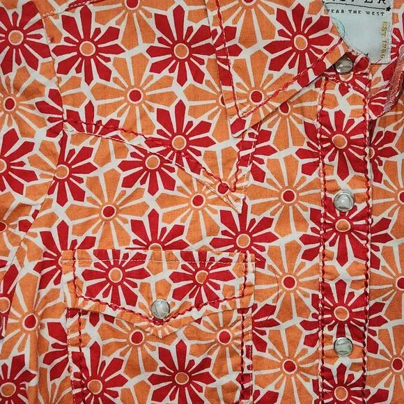 Roper Orange & Red Floral Button Down Western Shirt Size XS - Picture 7 of 8